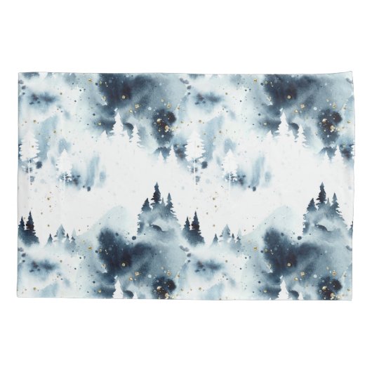 Midnight Blue Forest Waterverf Kussensloop (Achterkant-Links)