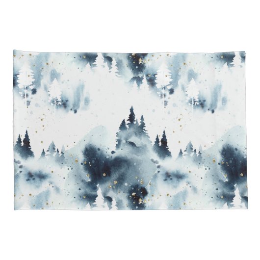 Midnight Blue Forest Waterverf Kussensloop (Achterkant-Rechts)