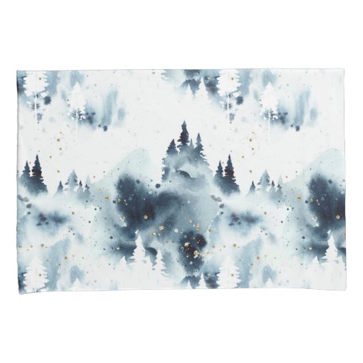 Midnight Blue Forest Waterverf Kussensloop (Voorkant-Rechts)