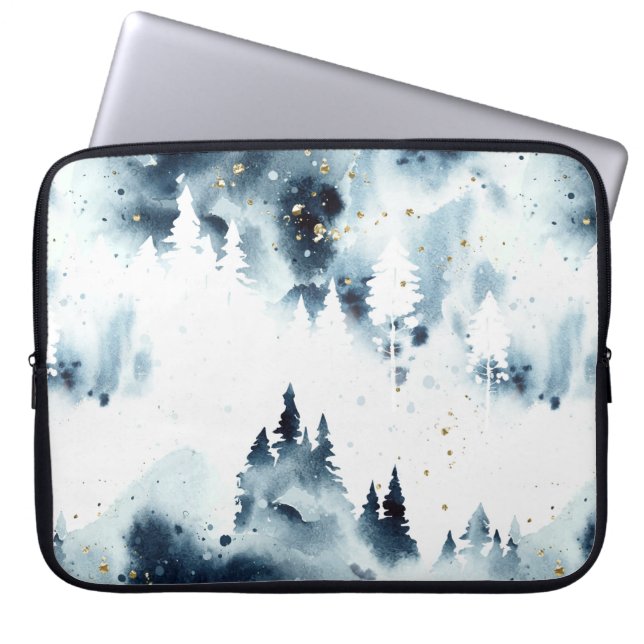 Midnight Blue Forest Waterverf Laptop Sleeve (Voorkant)