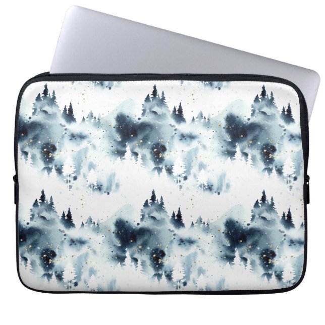 Midnight Blue Forest Waterverf Laptop Sleeve (Voorkant)