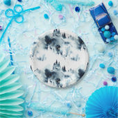 Midnight Blue Forest Waterverf Papieren Bordje (Feest)