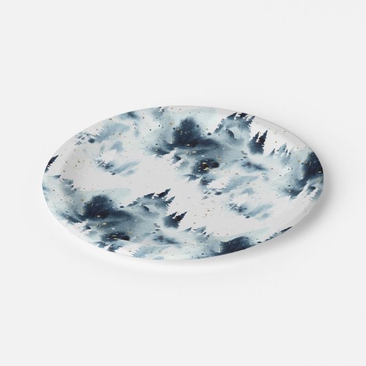 Midnight Blue Forest Waterverf Papieren Bordje (Gekanteld)