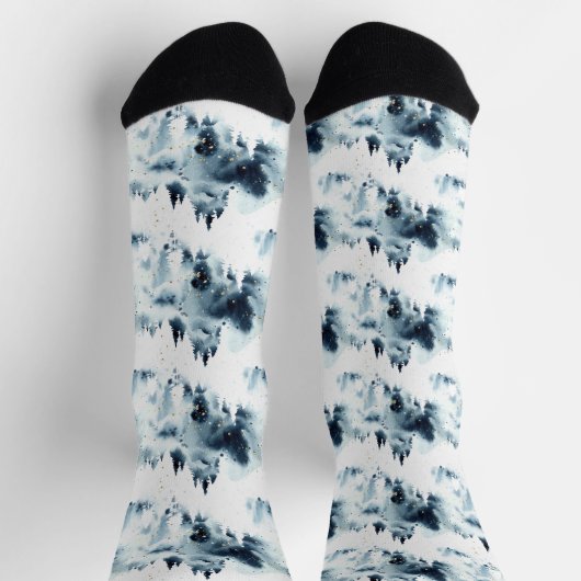 Midnight Blue Forest Waterverf Sokken (Top)