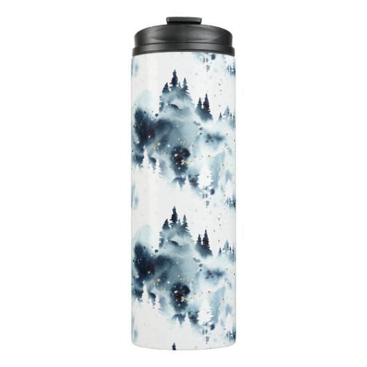 Midnight Blue Forest Waterverf Thermosbeker (Voorkant)