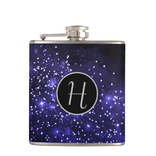 Midnight Blue Galaxy Monogrammed Heupfles (Voorkant)