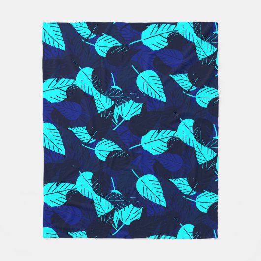 Midnight Blue gegooide bladeren Fleece Deken (Voorkant)