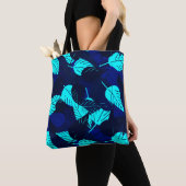 Midnight Blue gelaagde bladeren Tote Bag (Dichtbij)