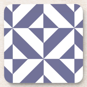 Midnight Blue Geometric Deco Cube Patroon Bier Onderzetter