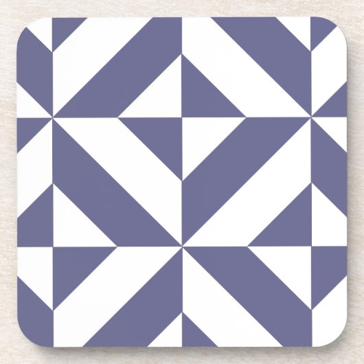 Midnight Blue Geometric Deco Cube Patroon Bier Onderzetter (Voorkant)