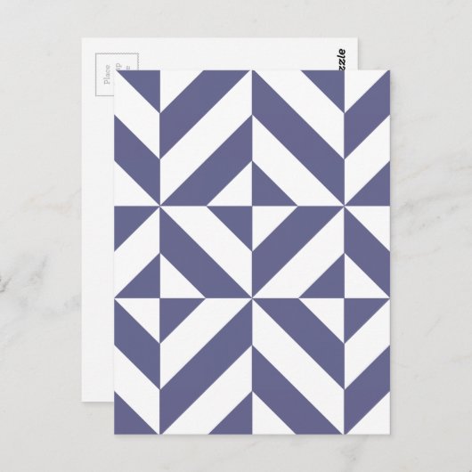 Midnight Blue Geometric Deco Cube Patroon Briefkaart (Voorkant / Achterkant)