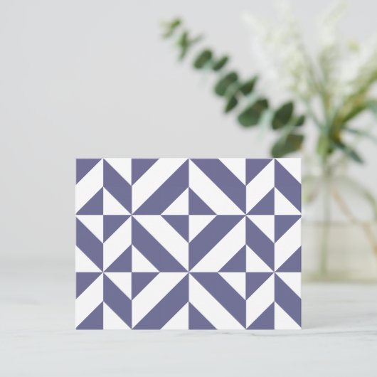 Midnight Blue Geometric Deco Cube Patroon Briefkaart (Staand voorkant)