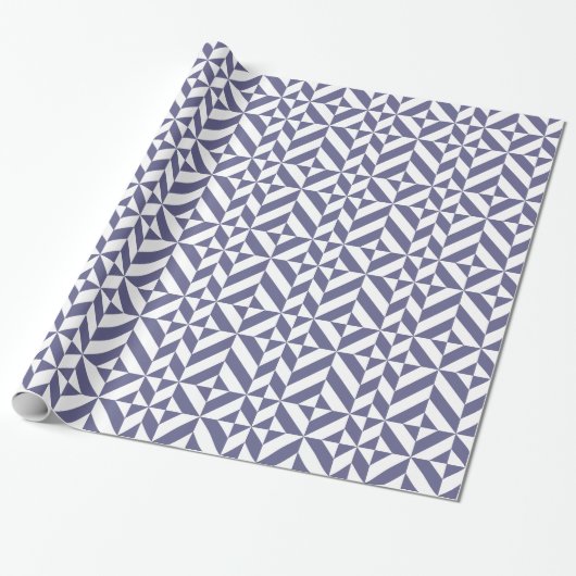 Midnight Blue Geometric Deco Cube Patroon Cadeaupapier (Uitgerold)