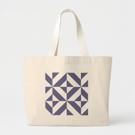 Midnight Blue Geometric Deco Cube Patroon Grote Tote Bag (Voorkant)