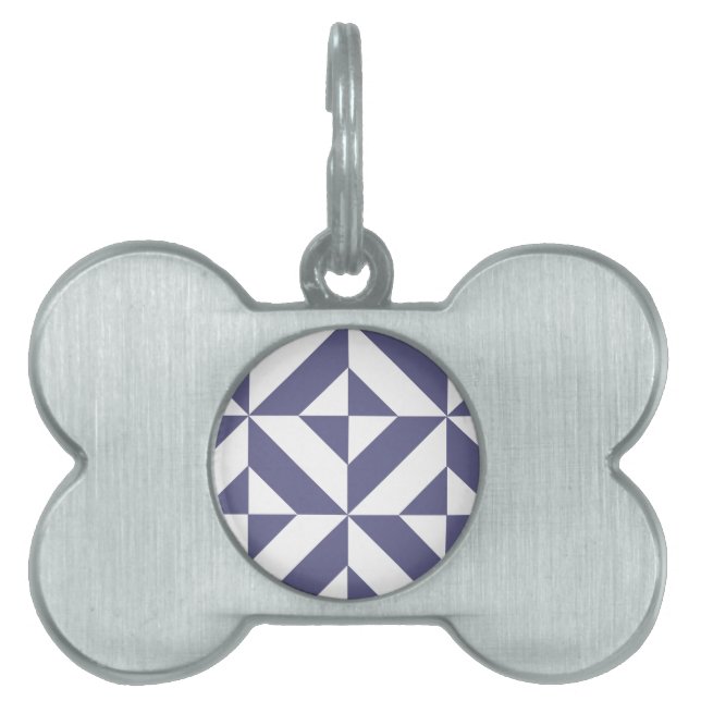 Midnight Blue Geometric Deco Cube Patroon Huisdieren Naamplaatje (voorkant)