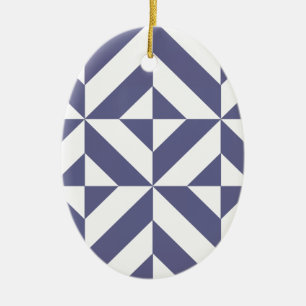Midnight Blue Geometric Deco Cube Patroon Keramisch Ornament
