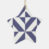 Midnight Blue Geometric Deco Cube Patroon Keramisch Ornament (Rechts)