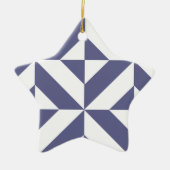 Midnight Blue Geometric Deco Cube Patroon Keramisch Ornament (Voorkant)