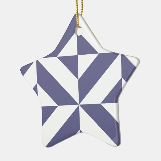 Midnight Blue Geometric Deco Cube Patroon Keramisch Ornament (Links)