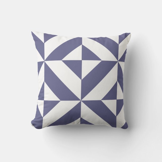 Midnight Blue Geometric Deco Cube Patroon Kussen (Voorkant)