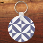 Midnight Blue Geometric Deco Cube Patroon Sleutelhanger (Voorkant)