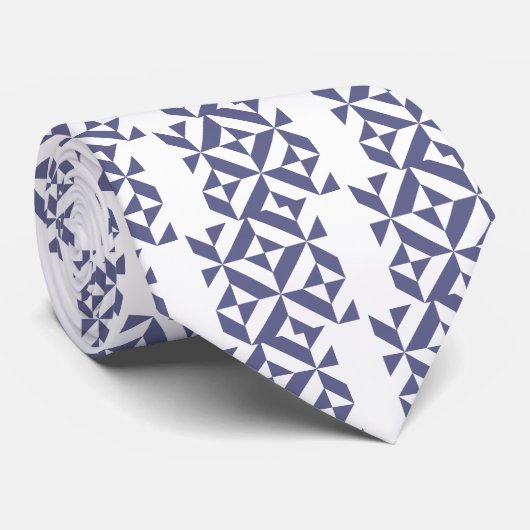 Midnight Blue Geometric Deco Cube Patroon Stropdas (Opgerold)