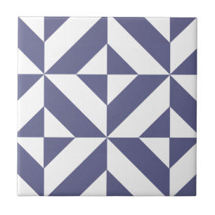 Midnight Blue Geometric Deco Cube Patroon Tegeltje