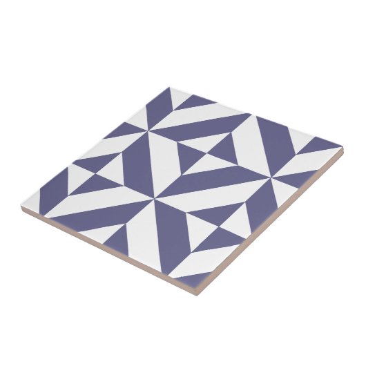 Midnight Blue Geometric Deco Cube Patroon Tegeltje (Zijkant)