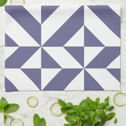 Midnight Blue Geometric Deco Cube Patroon Theedoek (Gevouwen)