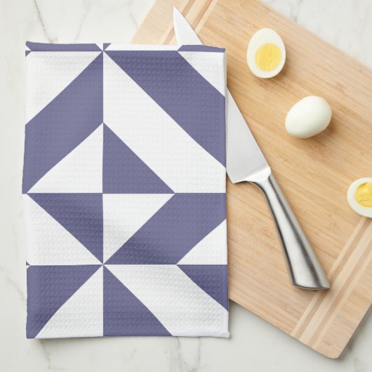 Midnight Blue Geometric Deco Cube Patroon Theedoek (Quarter Fold)