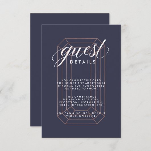 Midnight Blue Geometric Diamond Guest Information Informatiekaartje (Voorkant / Achterkant)