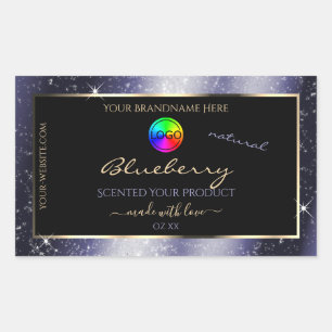 Midnight Blue Glitter Lijst Productlabel en Logo Rechthoekige Sticker