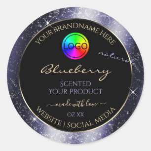 Midnight Blue Glitter Lijst Productlabel en Logo Ronde Sticker