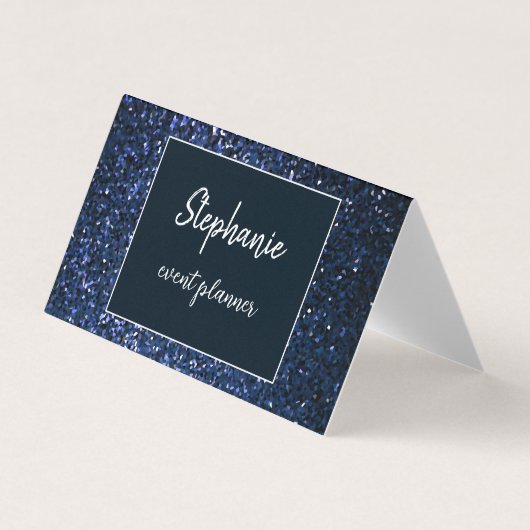 Midnight Blue Glitter Wit Professioneel Modern Visitekaartje (Voorkant)
