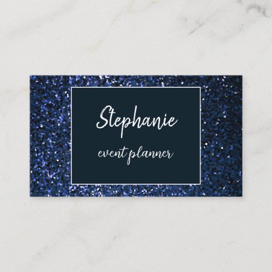 Midnight Blue Glitter Wit Professionele Luxe Visitekaartje (Voorkant)