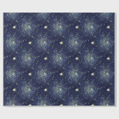 Midnight Blue & Gold Astral Glitter Sterren Cadeaupapier (Vlak)