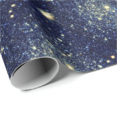 Midnight Blue & Gold Astral Glitter Sterren Cadeaupapier (Rol Hoek)