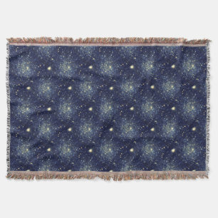 Midnight Blue & Gold Astral Glitter Sterren Deken
