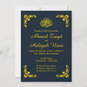 Midnight Blue & Gold Floral Nikah & Waleema Kaart (Voorkant)