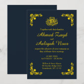 Midnight Blue & Gold Floral Nikah & Waleema Kaart (Voorkant / Achterkant)