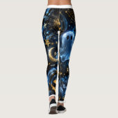 Midnight Blue Gold Ghosts & Pumpkins Halloween Leg Leggings (Achterkant)