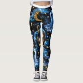 Midnight Blue Gold Ghosts & Pumpkins Halloween Leg Leggings (Voorkant)