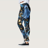 Midnight Blue Gold Ghosts & Pumpkins Halloween Leg Leggings (Links)