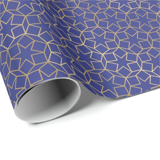 Midnight Blue Gold gradiënt Star Arabesque patroon Cadeaupapier (Rol Hoek)