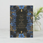 Midnight Blue & Gold Hemelse Huwelijk Kaart (Staand voorkant)