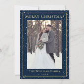 Midnight Blue Gold Kerstmis Snowfall 2 foto Feestdagenkaart (Voorkant)
