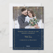 Midnight Blue Gold Kerstmis Snowfall 2 foto Feestdagenkaart (Achterkant)