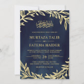Midnight Blue Gold Leaves Islamic Muslim Weduwen Kaart (Voorkant)
