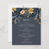 Midnight Blue Gold Luxe Bloemenbruiloft Menu Kaart (Voorkant)