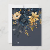 Midnight Blue Gold Luxe Bloemenbruiloft Menu Kaart (Achterkant)